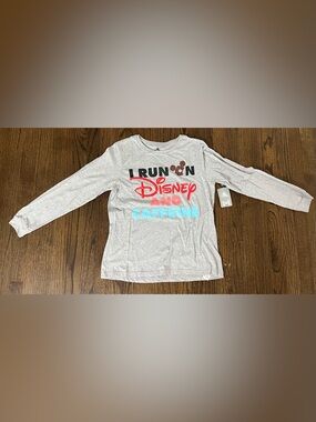 Disney Light Gray Long Sleeve Tee with Red and Light Blue Graphic